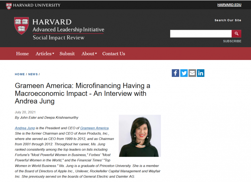 Grameen America: Microfinancing Having a Macroeconomic Impact - An Interview with Andrea Jung Grameen America: Microfinancing Having a Macroeconomic Impact - An Interview with Andrea Jung